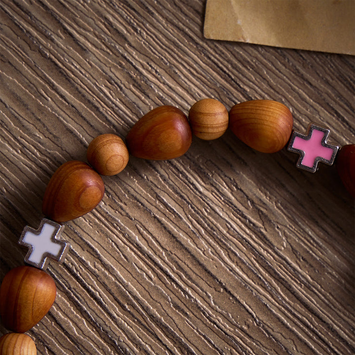 Solacebeads Nature Calm Thuja Wood Rosary Bracelet: Rooted In Comfort With Multi-color Cross Accents - image 1