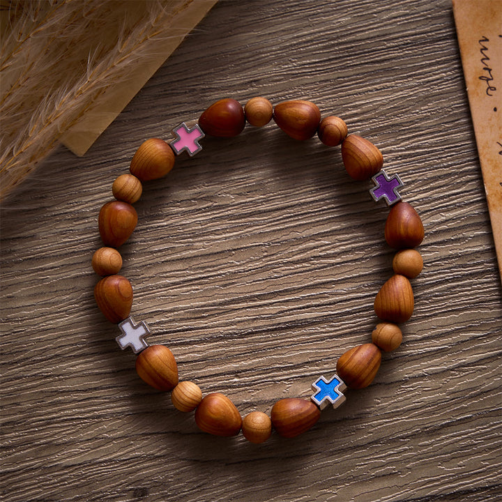 Solacebeads Nature Calm Thuja Wood Rosary Bracelet: Rooted In Comfort With Multi-color Cross Accents - image 3