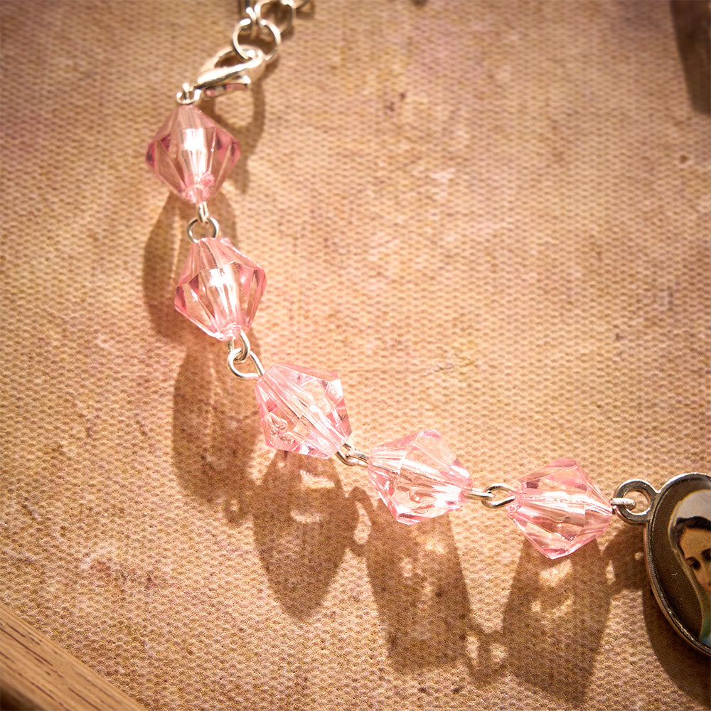 Solacebeads Pink Glow Car Rosary: Rooted In Peace - Pink Faceted Beads &amp; Pearl With Maria Medal - image 2