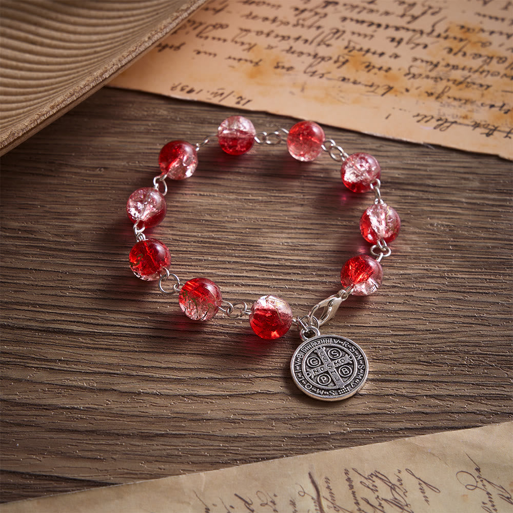 SolaceBeads Red Glass Bead Bracelet With Vintage Benedict Metal Charm: Vibrant Courage - Red - image 0
