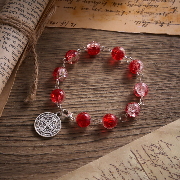 SolaceBeads Red Glass Bead Bracelet With Vintage Benedict Metal Charm: Vibrant Courage - image 5