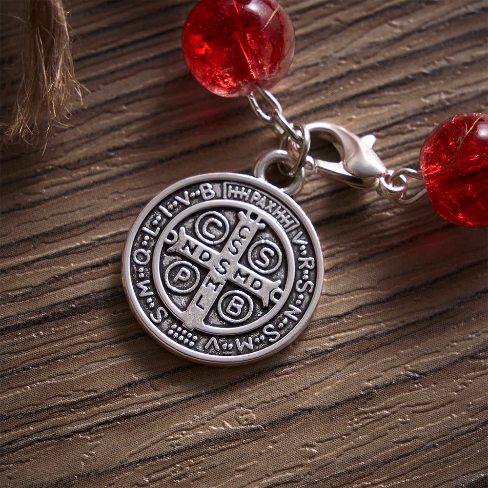 SolaceBeads Red Glass Bead Bracelet With Vintage Benedict Metal Charm: Vibrant Courage - image 4