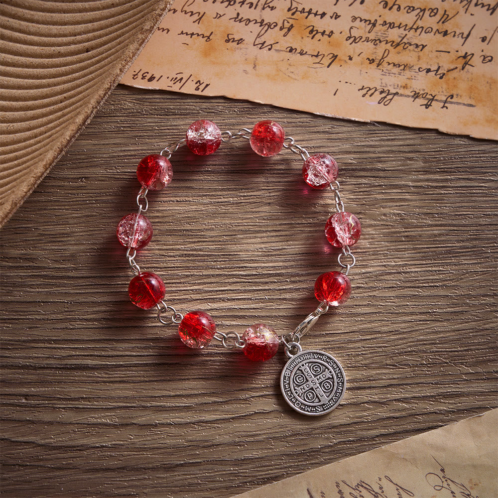SolaceBeads Red Glass Bead Bracelet With Vintage Benedict Metal Charm: Vibrant Courage - image 2
