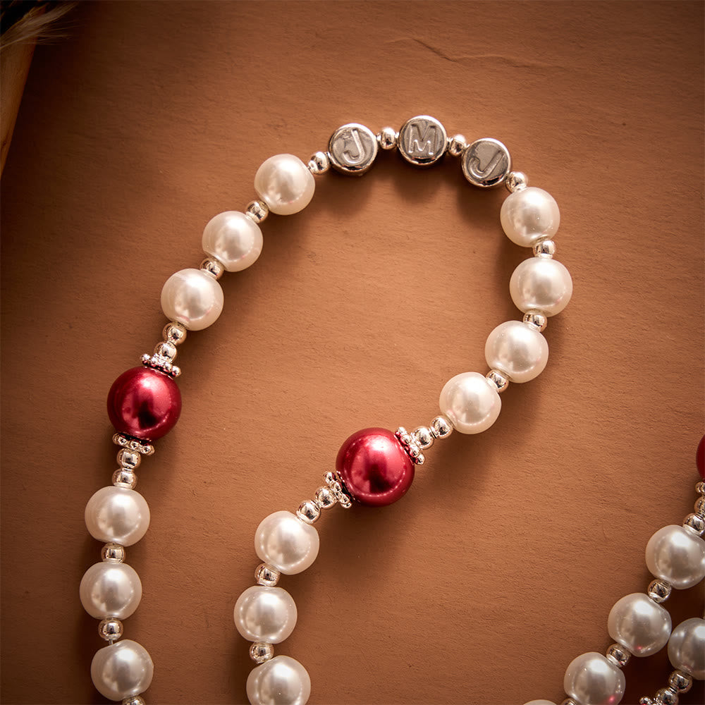 SolaceBeads White Pearl Artistic Rosary With JMJ Letter Beads, Holy Family Medal &amp; Sacred Heart Cross - image 4