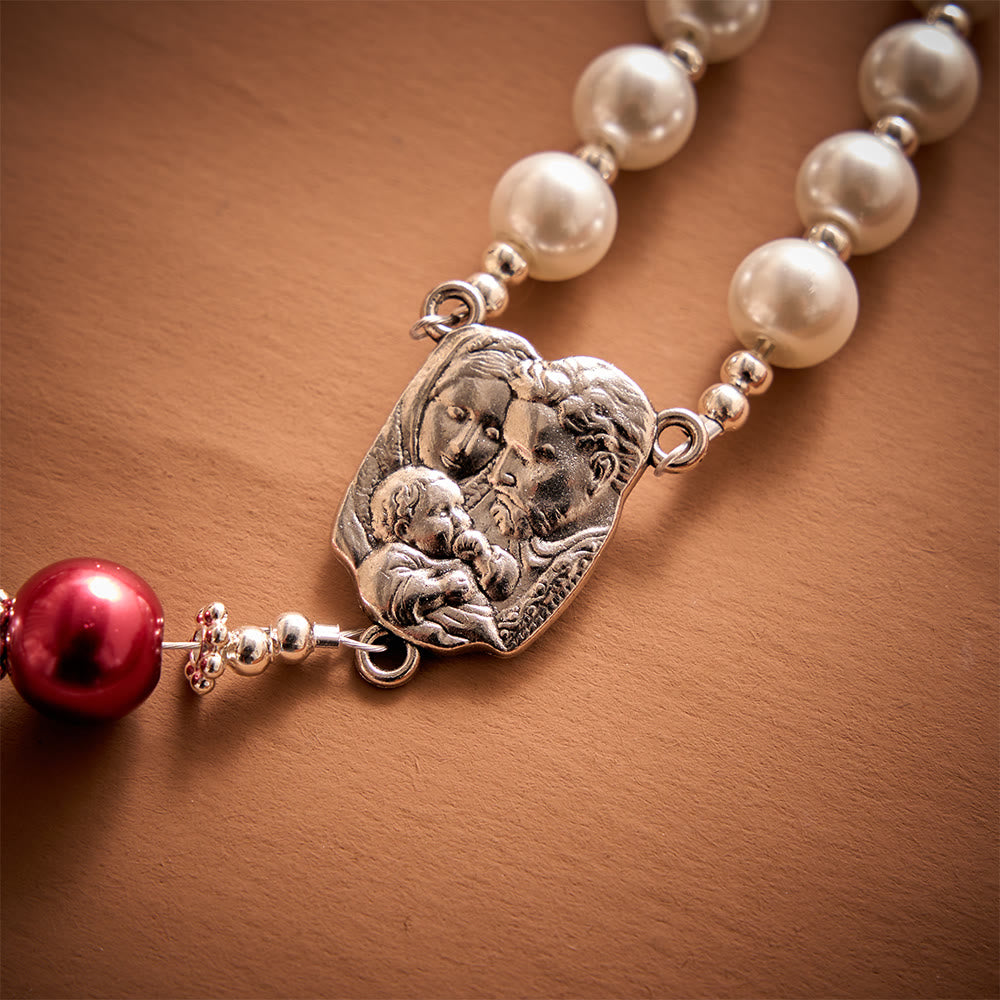 SolaceBeads White Pearl Artistic Rosary With JMJ Letter Beads, Holy Family Medal &amp; Sacred Heart Cross - image 5