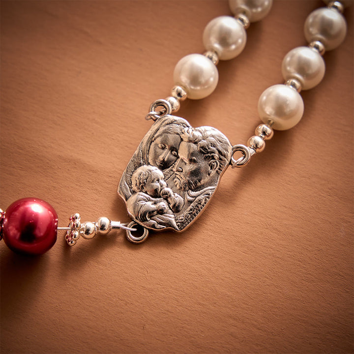 SolaceBeads White Pearl Artistic Rosary With JMJ Letter Beads, Holy Family Medal &amp; Sacred Heart Cross - image 5