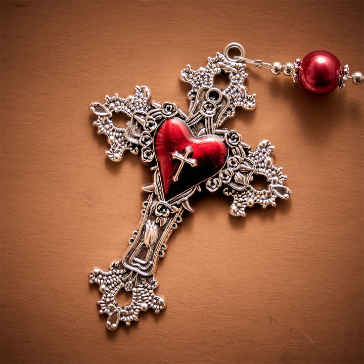 SolaceBeads White Pearl Artistic Rosary With JMJ Letter Beads, Holy Family Medal &amp; Sacred Heart Cross - image 6