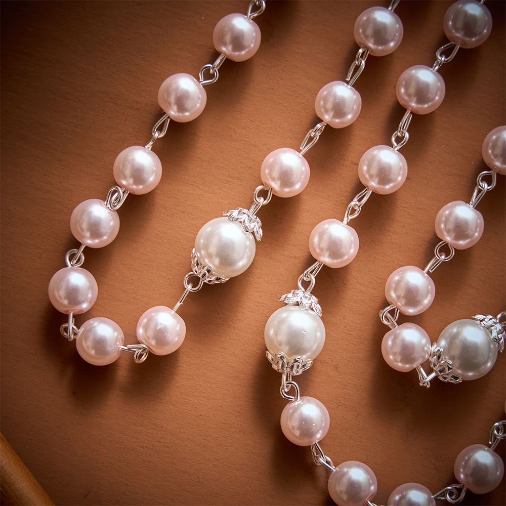 SolaceBeads Multi-Color Pearl Artistic Rosary：Blue/Purple/Pink Options with Crucifix &amp; Medal - image 16