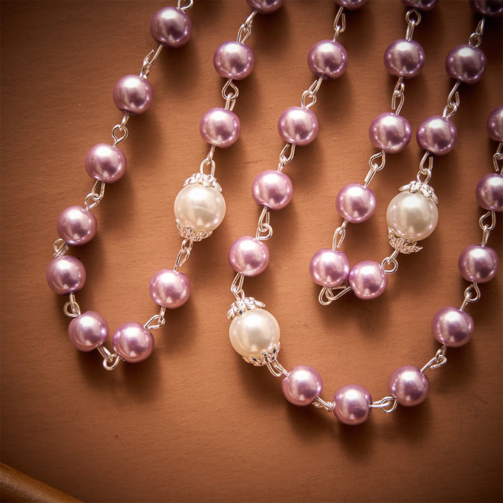 SolaceBeads Multi-Color Pearl Artistic Rosary：Blue/Purple/Pink Options with Crucifix &amp; Medal - image 11