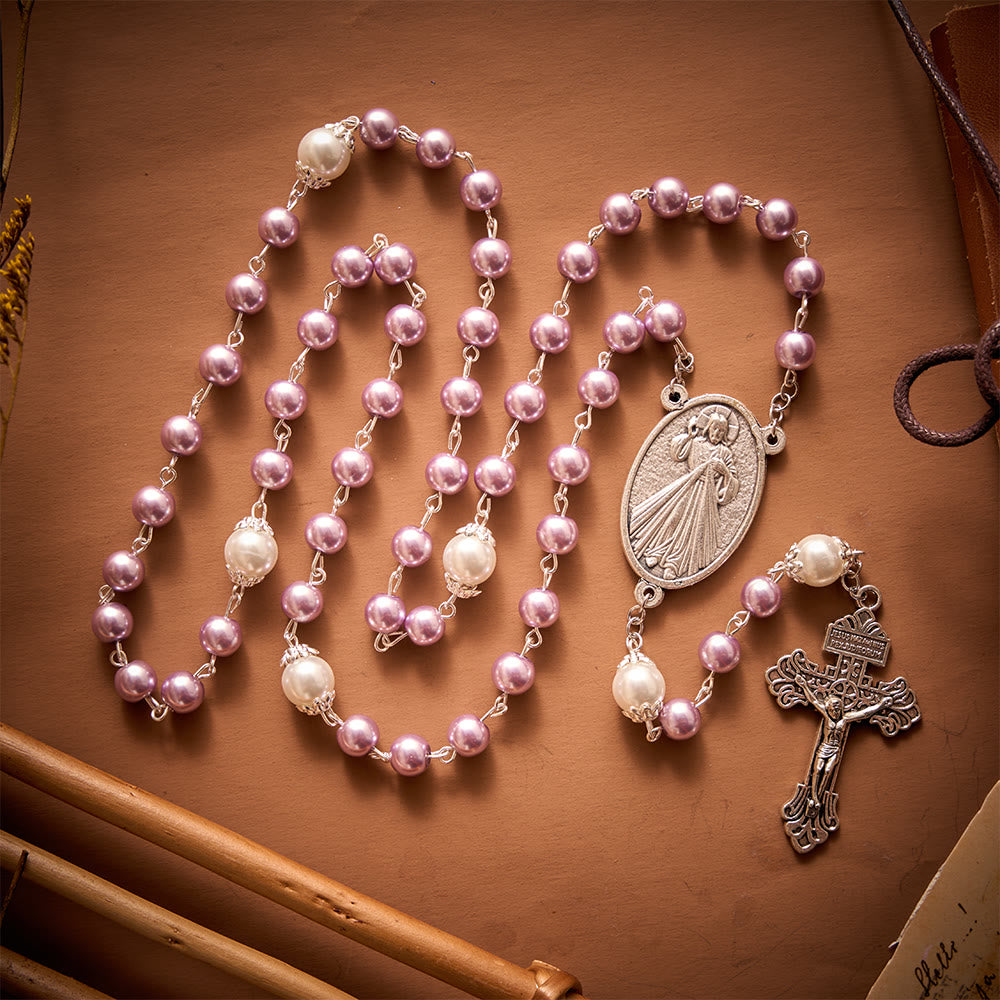 SolaceBeads Multi-Color Pearl Artistic Rosary：Blue/Purple/Pink Options with Crucifix &amp; Medal - image 10