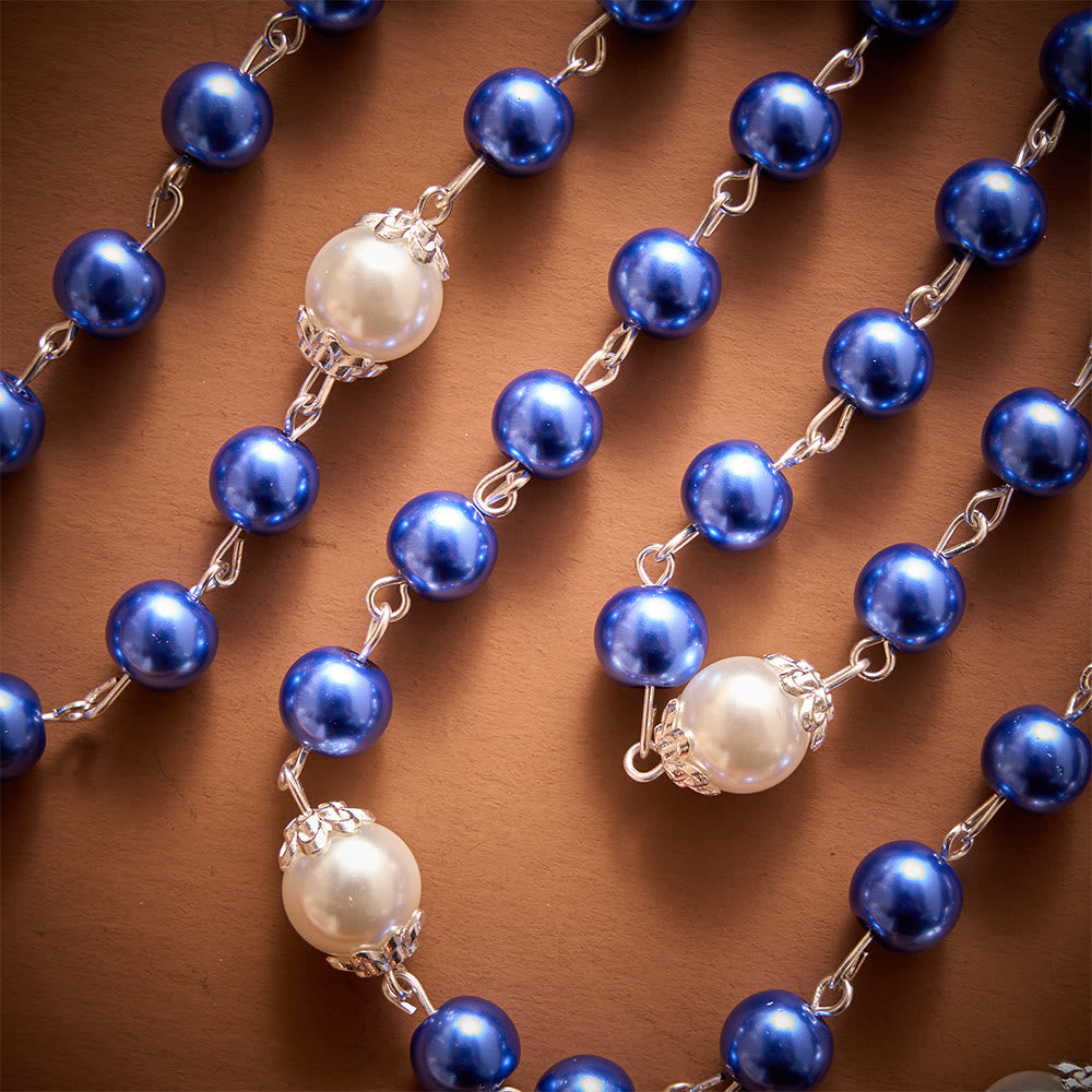 SolaceBeads Multi-Color Pearl Artistic Rosary：Blue/Purple/Pink Options with Crucifix &amp; Medal - image 2