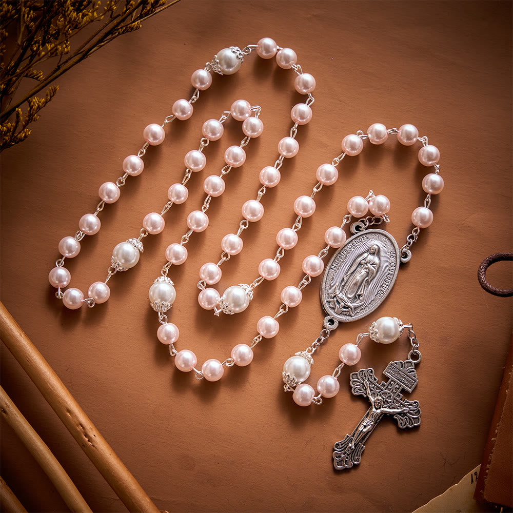 SolaceBeads Multi-Color Pearl Artistic Rosary：Blue/Purple/Pink Options with Crucifix &amp; Medal - image 15