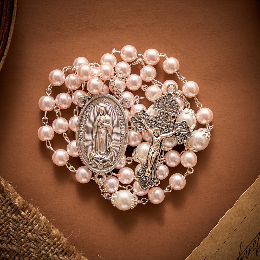 SolaceBeads Multi-Color Pearl Artistic Rosary：Blue/Purple/Pink Options with Crucifix &amp; Medal - image 17