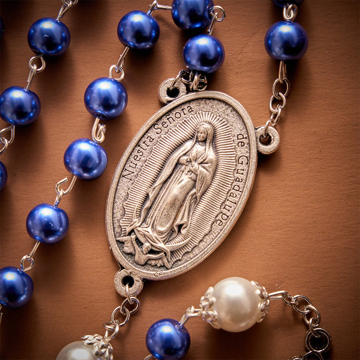 SolaceBeads Multi-Color Pearl Artistic Rosary：Blue/Purple/Pink Options with Crucifix &amp; Medal - image 3