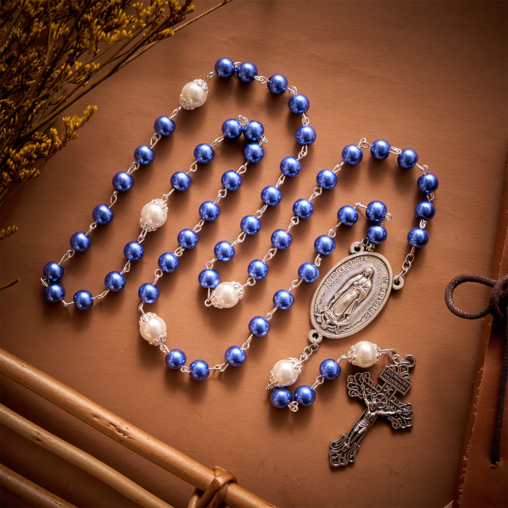 SolaceBeads Multi-Color Pearl Artistic Rosary：Blue/Purple/Pink Options with Crucifix &amp; Medal - image 7
