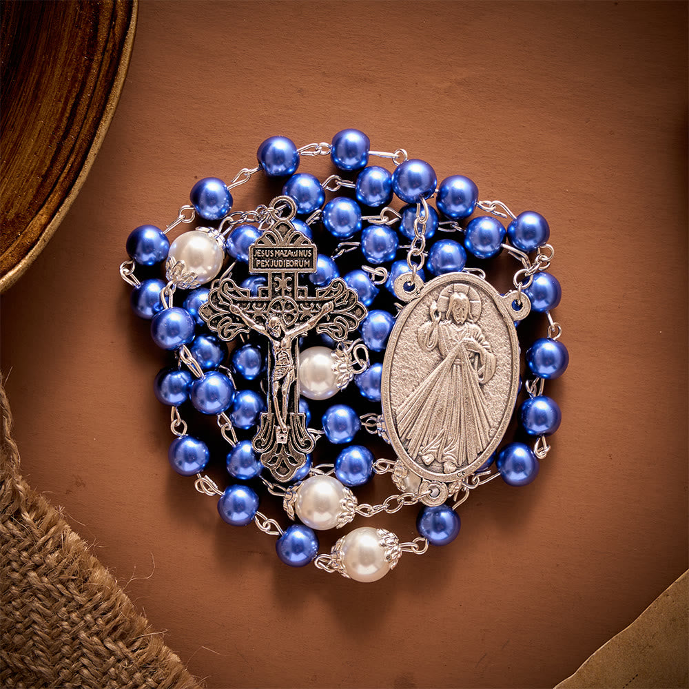 SolaceBeads Multi-Color Pearl Artistic Rosary：Blue/Purple/Pink Options with Crucifix &amp; Medal - image 6