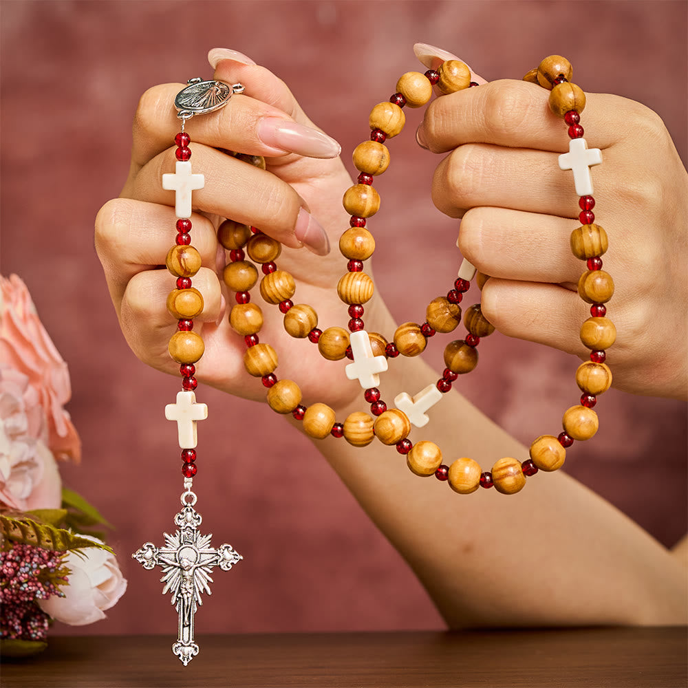 Solacebeads Pine Wood Divine Mercy Rosary Chaplet With White Cross Charms: Rooted In Heavenly Grace - image 1