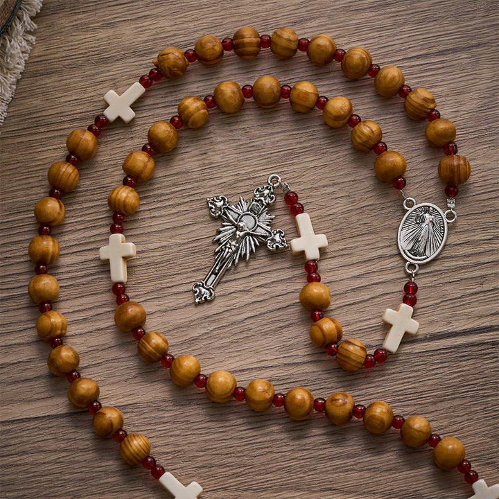 Solacebeads Pine Wood Divine Mercy Rosary Chaplet With White Cross Charms: Rooted In Heavenly Grace - image 5