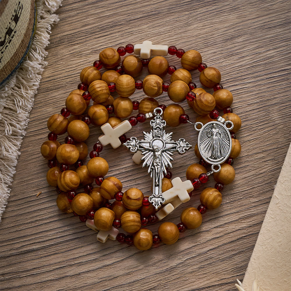 Solacebeads Pine Wood Divine Mercy Rosary Chaplet With White Cross Charms: Rooted In Heavenly Grace - image 4