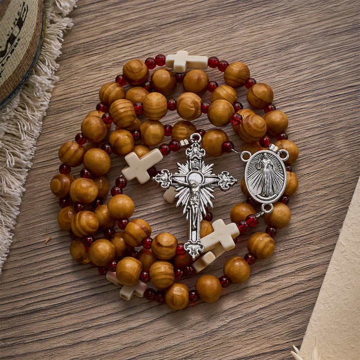 Solacebeads Pine Wood Divine Mercy Rosary Chaplet With White Cross Charms: Rooted In Heavenly Grace - image 4