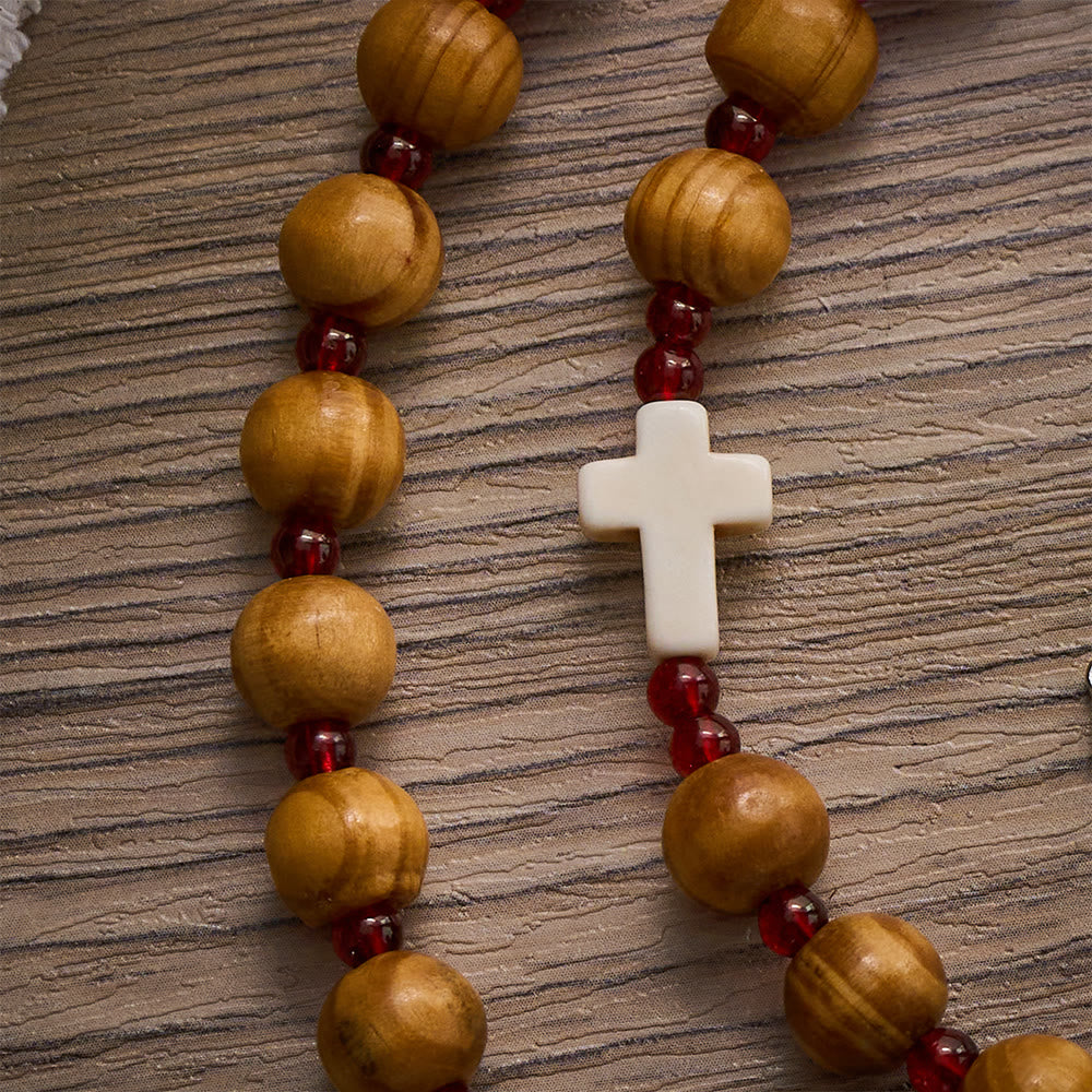 Solacebeads Pine Wood Divine Mercy Rosary Chaplet With White Cross Charms: Rooted In Heavenly Grace - image 2