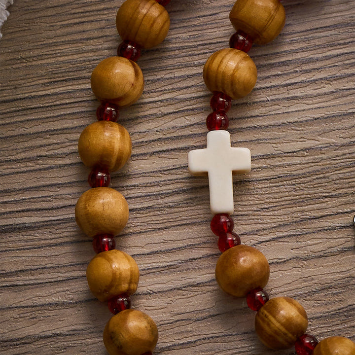 Solacebeads Pine Wood Divine Mercy Rosary Chaplet With White Cross Charms: Rooted In Heavenly Grace - image 2