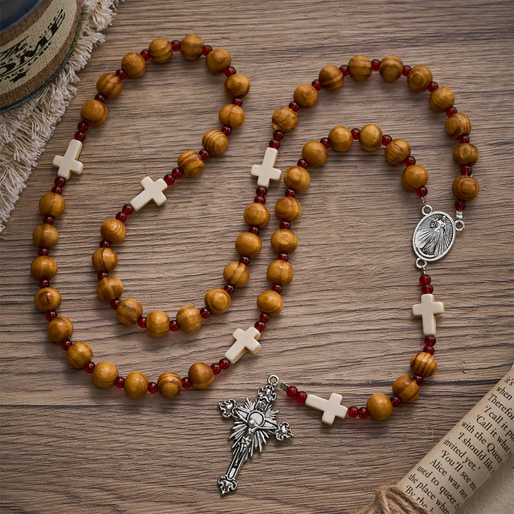 Solacebeads Pine Wood Divine Mercy Rosary Chaplet With White Cross Charms: Rooted In Heavenly Grace - image 6