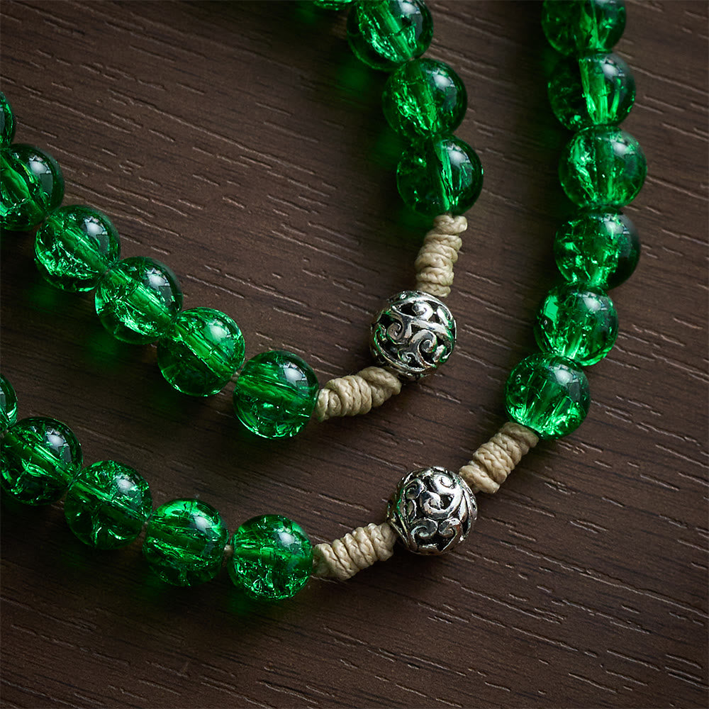 SolaceBeads Emerald Glass Chaplets With Ornate Metal Spacers &amp; Guadalupe Portrait Charm - image 4