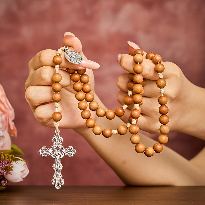 SolaceBeads Gentle Faith Babi Sandalwood &amp; Holy Portrait Emblem Rosary: Rooted in Warm Serenity - image 1
