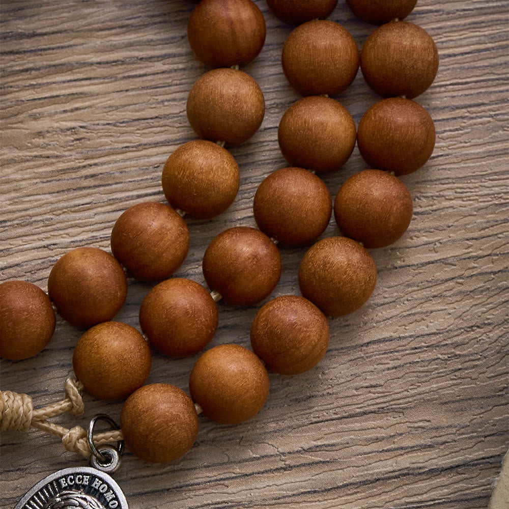 SolaceBeads Gentle Faith Babi Sandalwood &amp; Holy Portrait Emblem Rosary: Rooted in Warm Serenity - image 2