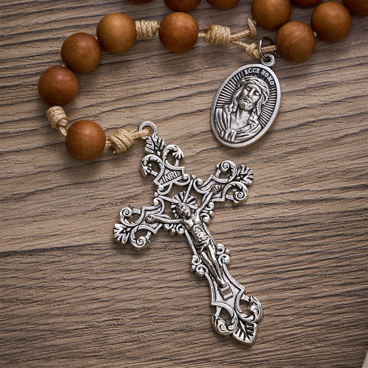 SolaceBeads Gentle Faith Babi Sandalwood &amp; Holy Portrait Emblem Rosary: Rooted in Warm Serenity - image 3