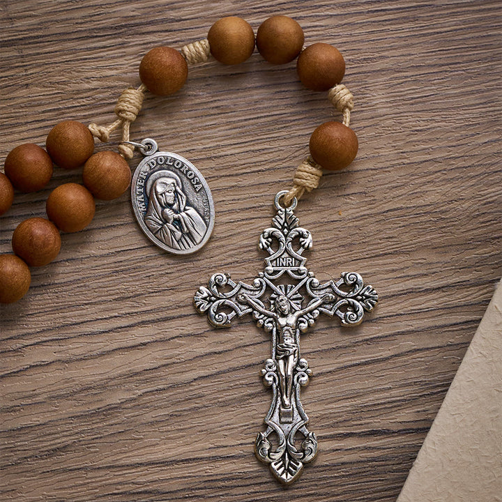 SolaceBeads Gentle Faith Babi Sandalwood &amp; Holy Portrait Emblem Rosary: Rooted in Warm Serenity - image 4