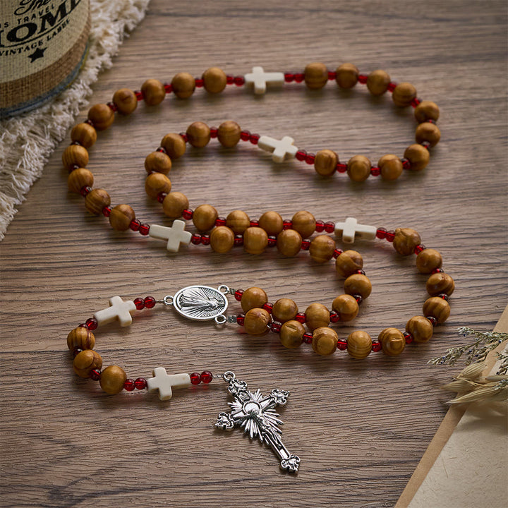Solacebeads Pine Wood Divine Mercy Rosary Chaplet With White Cross Charms: Rooted In Heavenly Grace - image 8