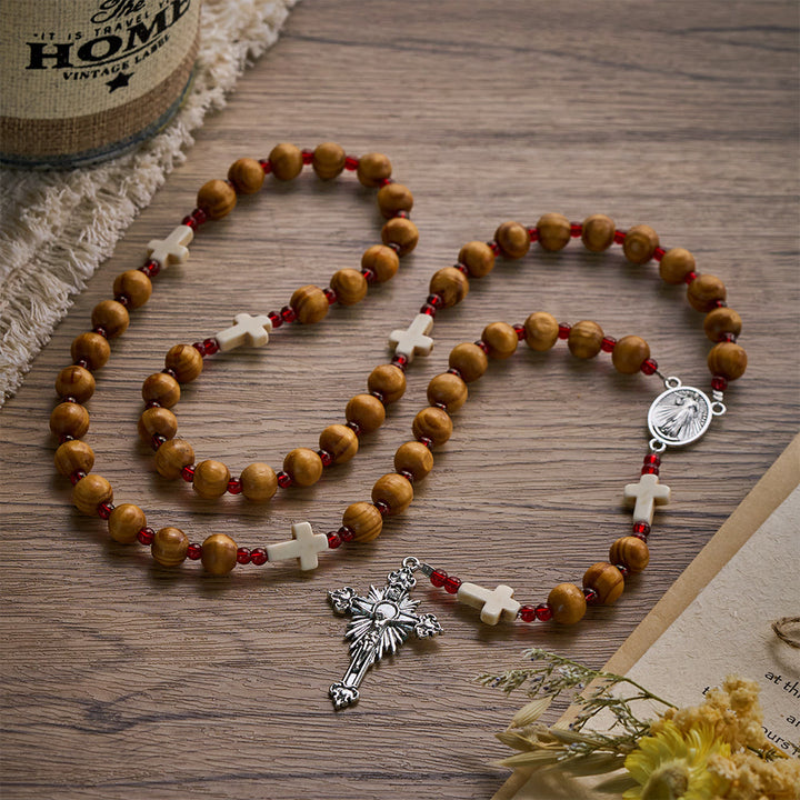 Solacebeads Pine Wood Divine Mercy Rosary Chaplet With White Cross Charms: Rooted In Heavenly Grace - image 7