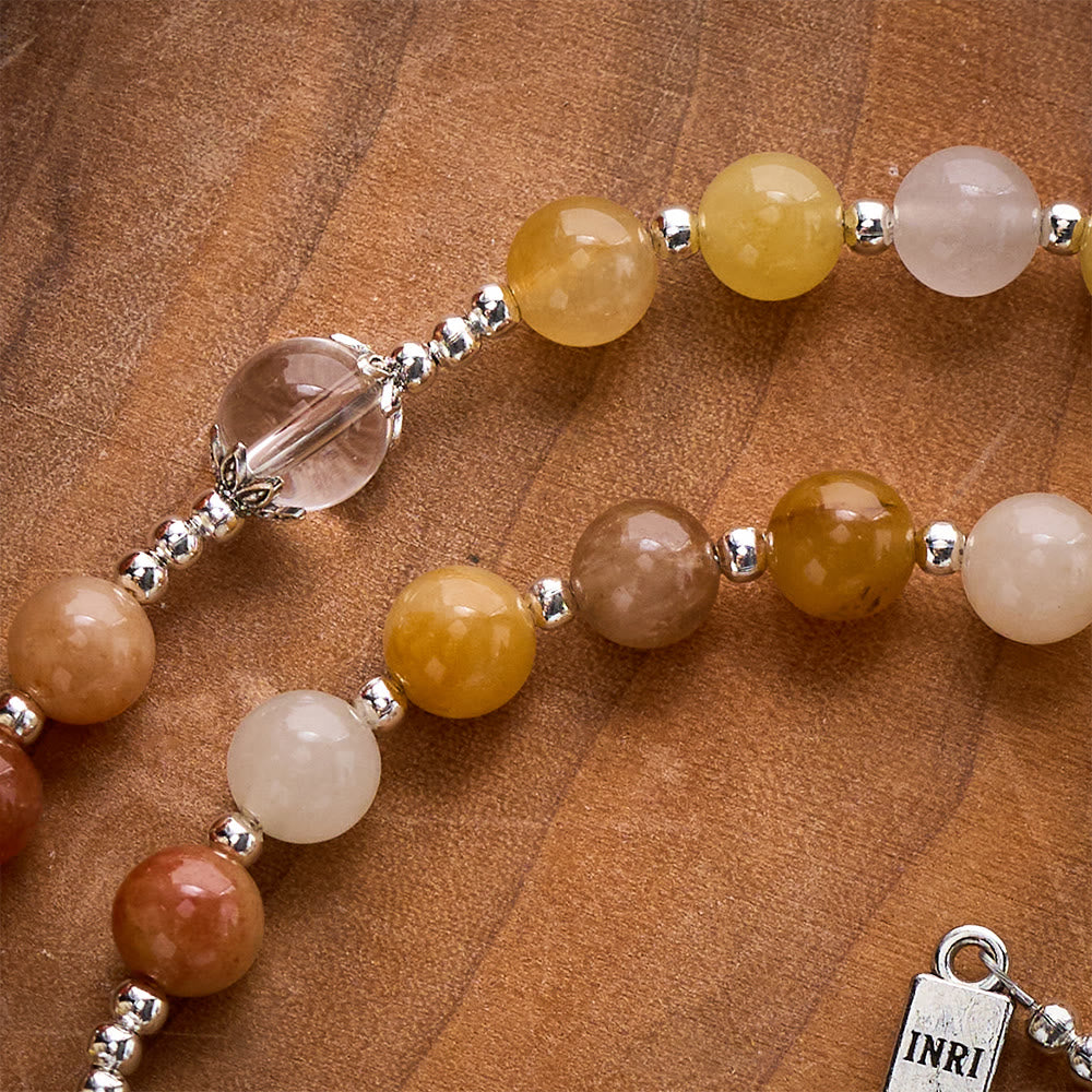 SolaceBeads Golden Jade Chalcedony Stone Rosary With Dove Medal &amp; Cross: Warm Earthy Glow - image 5