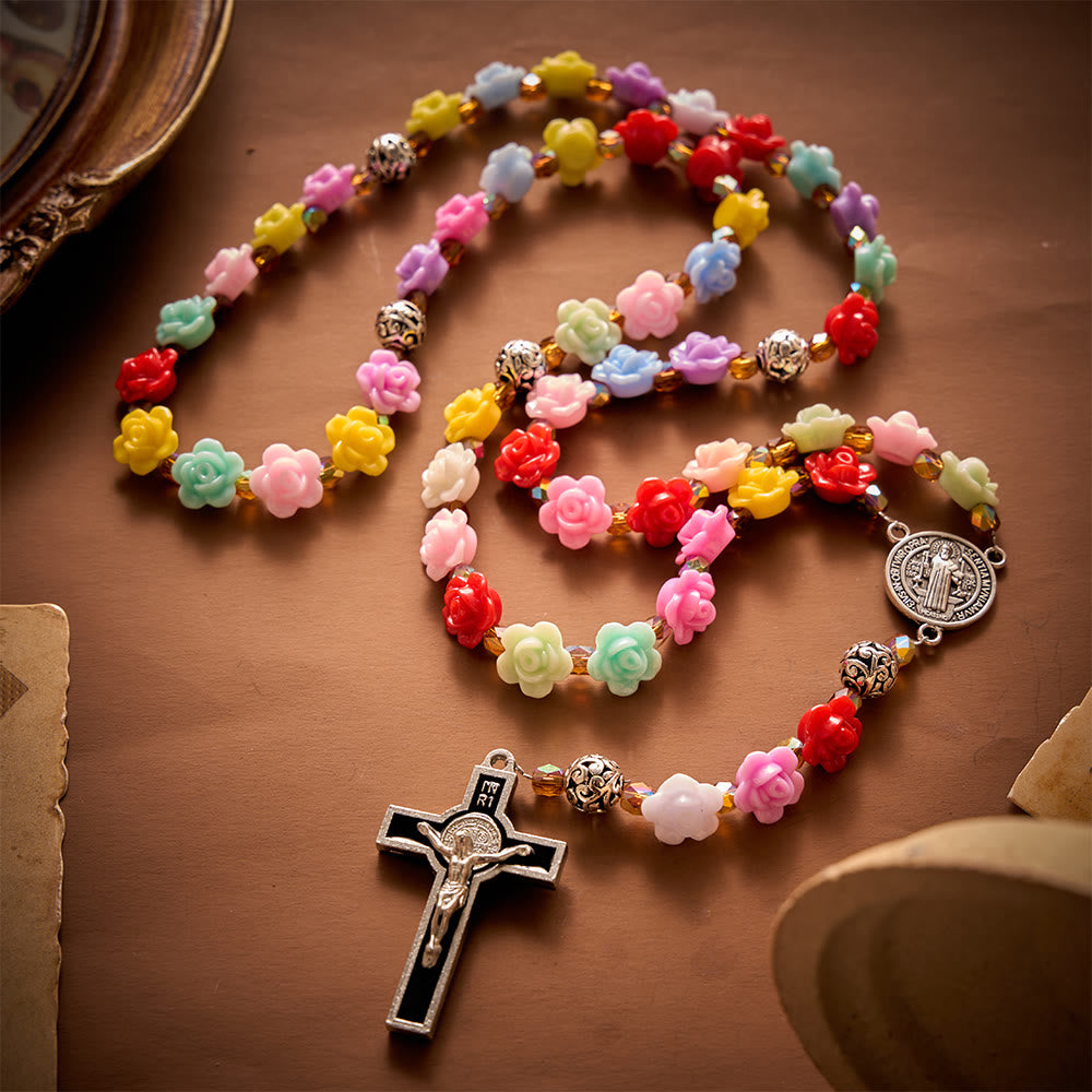 SolaceBeads Rainbow Bloom Artistic Rosary with &amp; St.Benedict Ornaments: Rooted in Joyful Grace - image 7