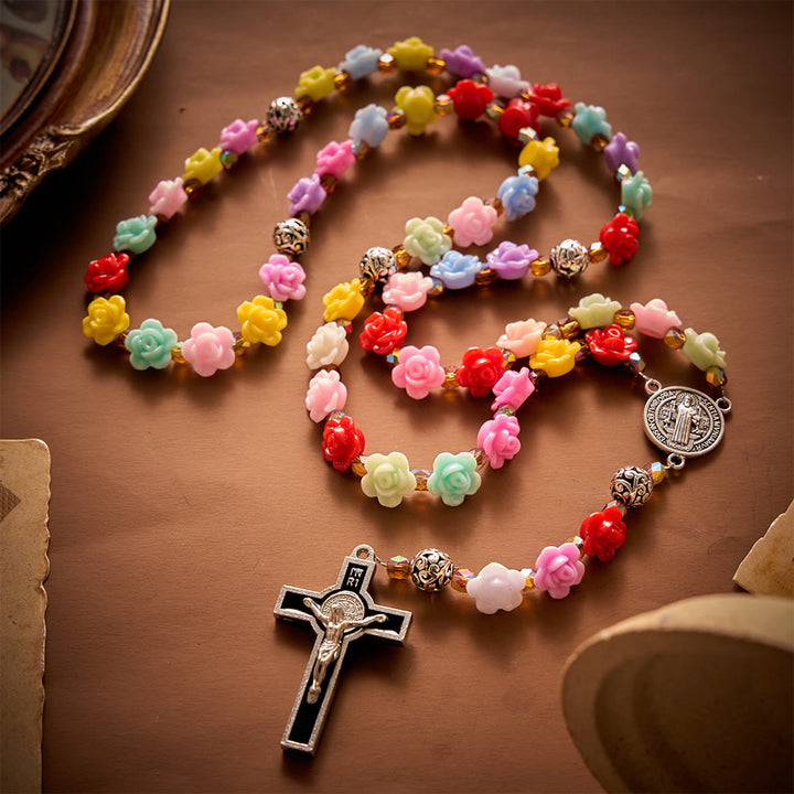 SolaceBeads Rainbow Bloom Artistic Rosary with &amp; St.Benedict Ornaments: Rooted in Joyful Grace - image 7