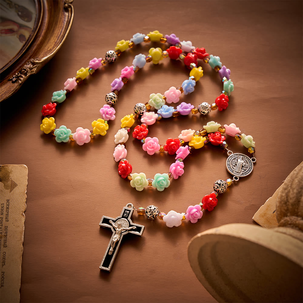 SolaceBeads Rainbow Bloom Artistic Rosary with &amp; St.Benedict Ornaments: Rooted in Joyful Grace - image 8