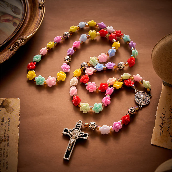 SolaceBeads Rainbow Bloom Artistic Rosary with &amp; St.Benedict Ornaments: Rooted in Joyful Grace - image 9