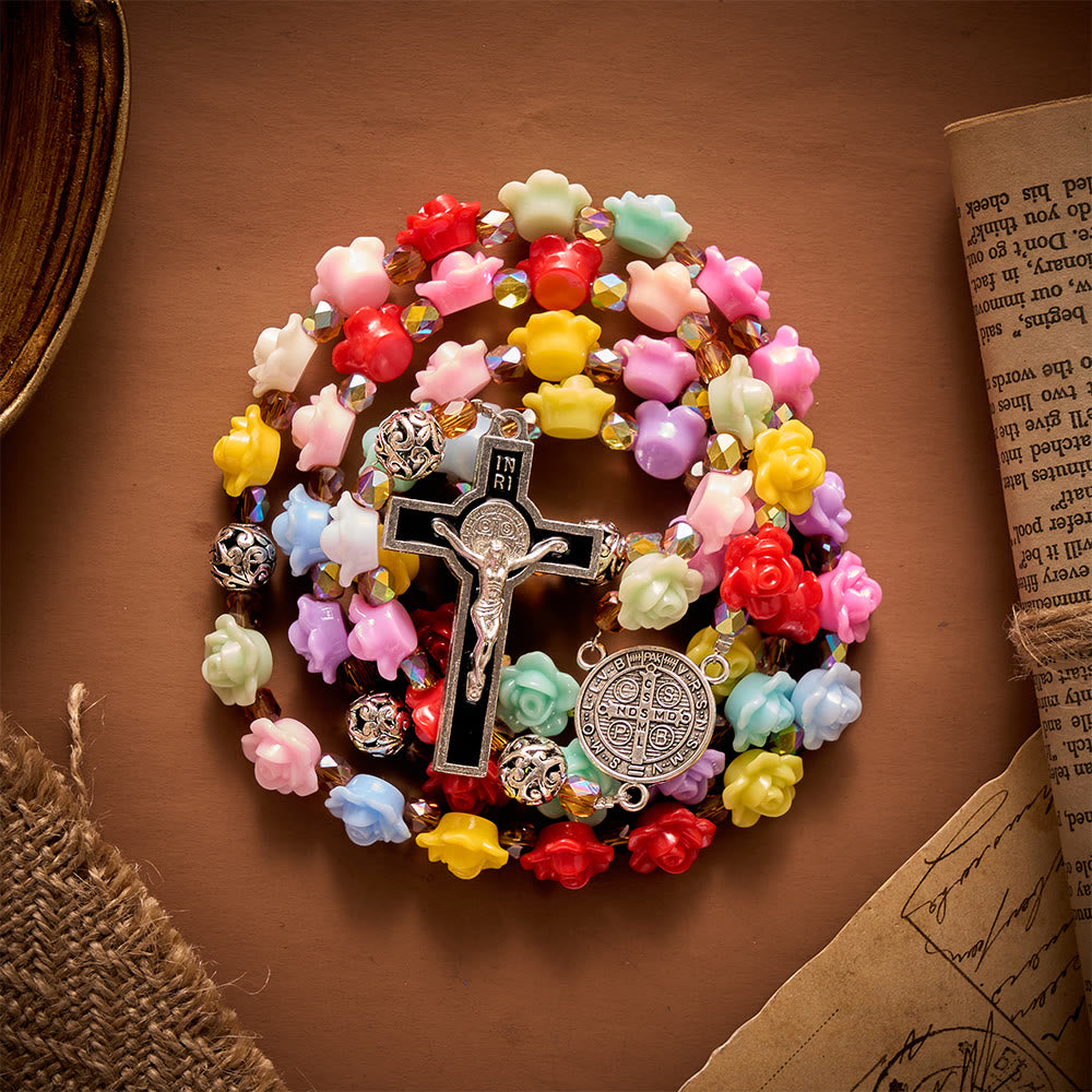 SolaceBeads Rainbow Bloom Artistic Rosary with &amp; St.Benedict Ornaments: Rooted in Joyful Grace - image 5