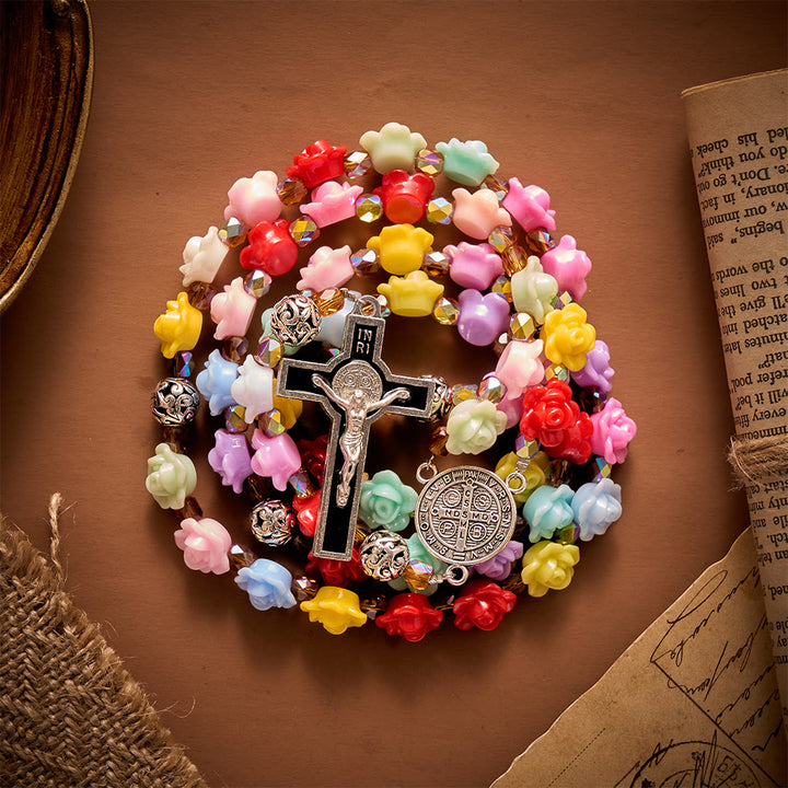 SolaceBeads Rainbow Bloom Artistic Rosary with &amp; St.Benedict Ornaments: Rooted in Joyful Grace - image 5