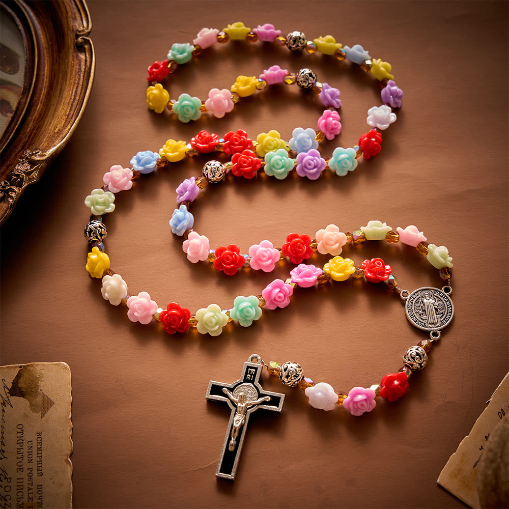 SolaceBeads Rainbow Bloom Artistic Rosary with &amp; St.Benedict Ornaments: Rooted in Joyful Grace - image 10