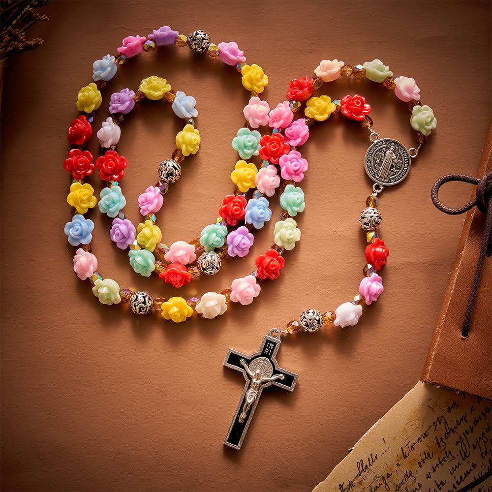 SolaceBeads Rainbow Bloom Artistic Rosary with &amp; St.Benedict Ornaments: Rooted in Joyful Grace - image 6
