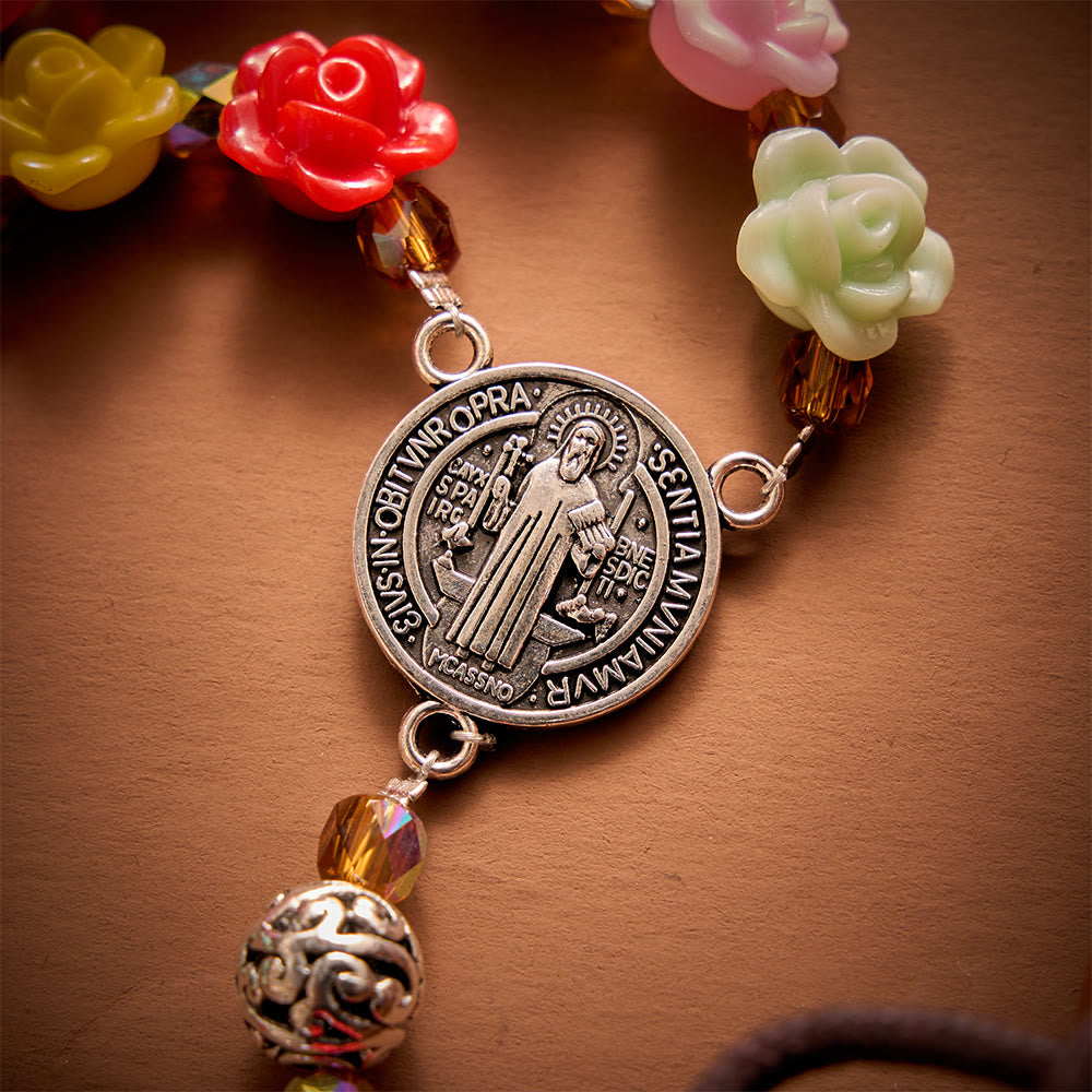 SolaceBeads Rainbow Bloom Artistic Rosary with &amp; St.Benedict Ornaments: Rooted in Joyful Grace - image 3