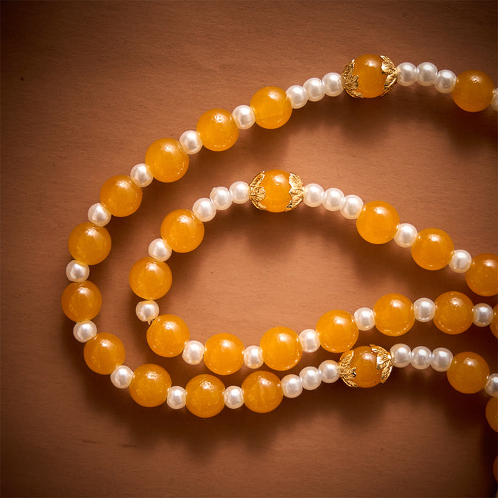 SolaceBeads Golden Yellow Glass Artistic Rosary With Imitation Pearl Spacers, Gold Medal &amp;  Crucifix - image 4