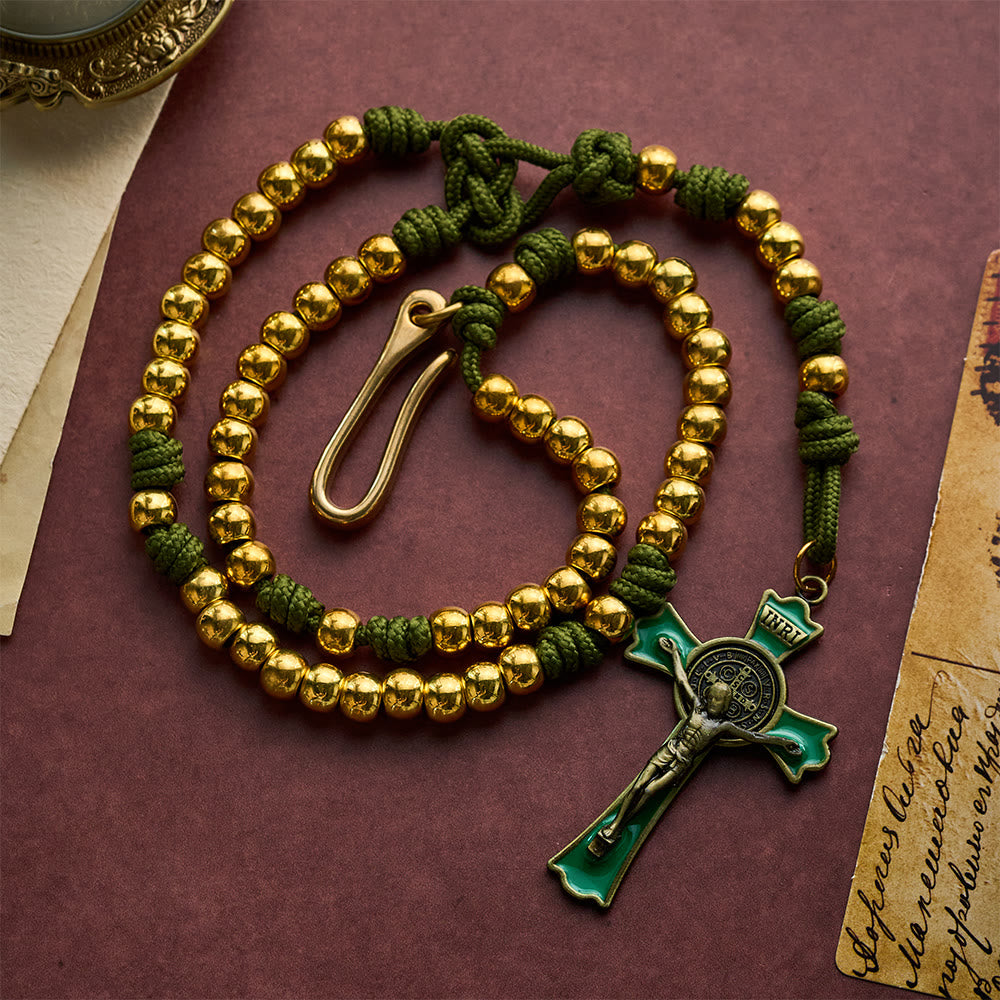 SolaceBeads Paracord Artistic Rosary with Gold Metal Beads & Belt Clip: Rugged Devotion - Gold - image 0