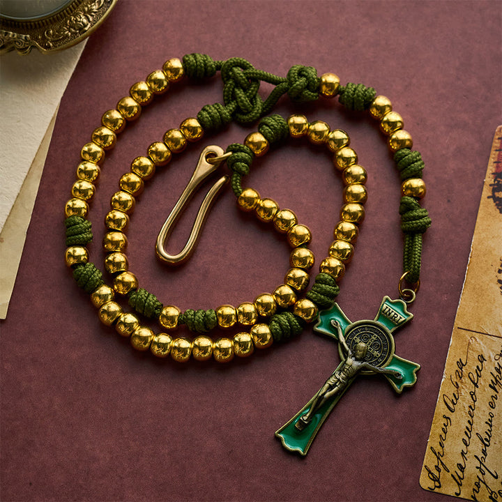 SolaceBeads Paracord Artistic Rosary with Gold Metal Beads &amp; Belt Clip: Rugged Devotion - Gold - image 0