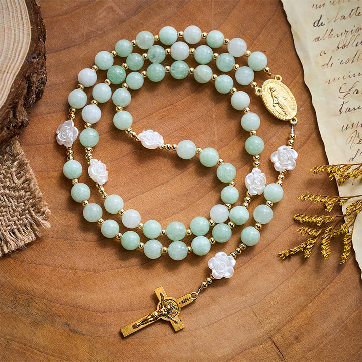 Solacebeads Verdant Grace Green Jade Rosary With Gold Accents &amp; Crucifix: Rooted In Timeless Calm - Green Jade - image 0