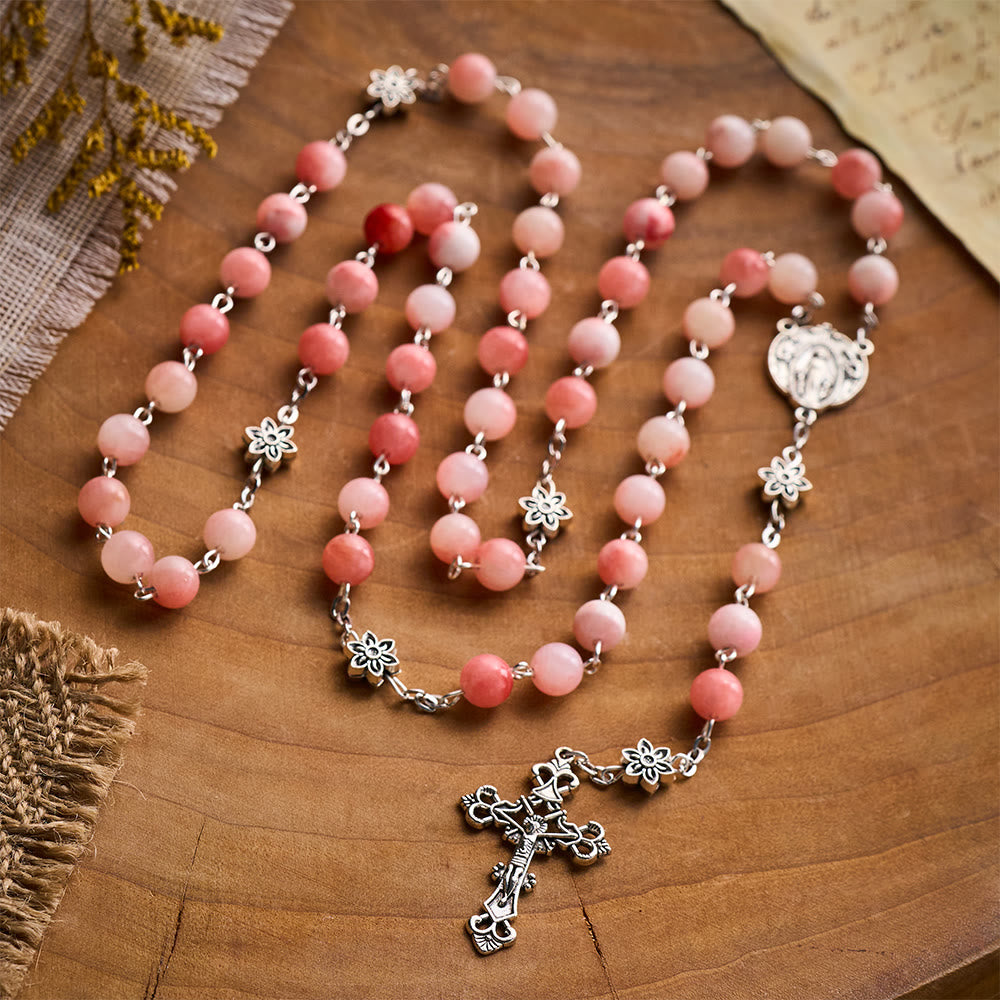 SolaceBeads Blush Grace Pink Persian Jade Rosary With Silver Emblems: Rooted in Gentle Devotion - image 6