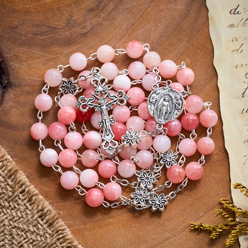 SolaceBeads Blush Grace Pink Persian Jade Rosary With Silver Emblems: Rooted in Gentle Devotion - image 5